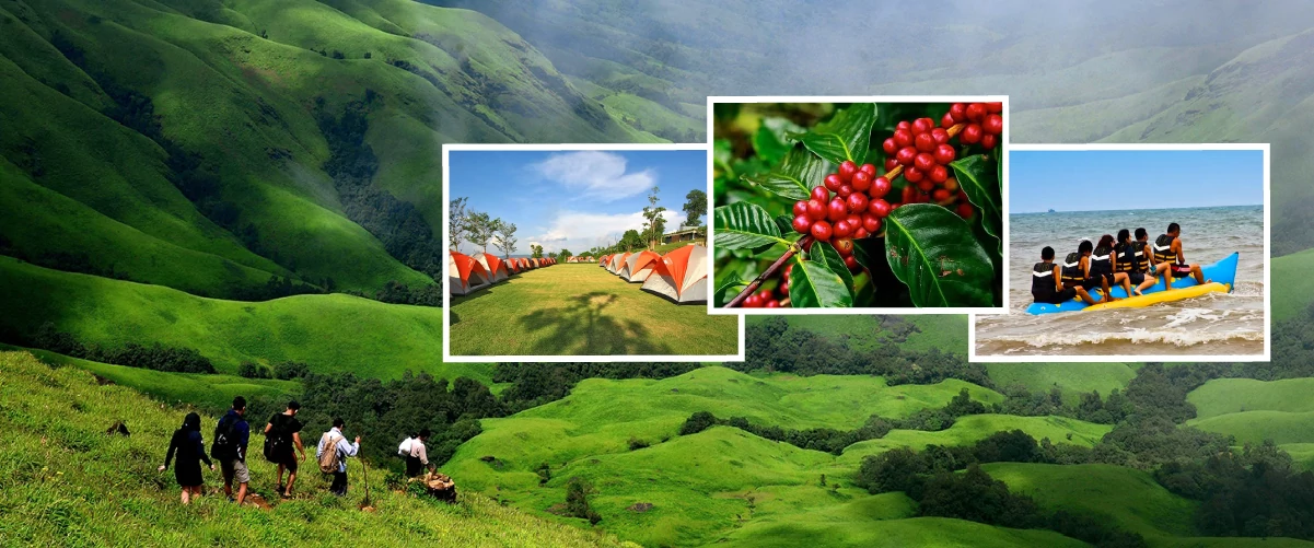 Beautiful view of hilly mountains in chikmagalur with greenery around with other activities & attractions